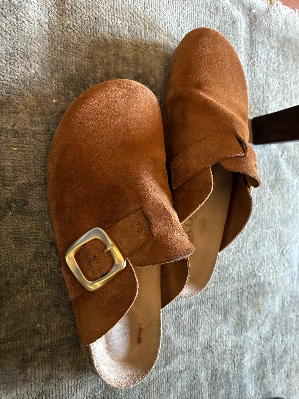 Clarks Brown Suede Slip-On Mule with Buckle Accent